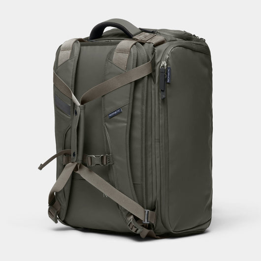 NOMATIC Travel Bag 30L in olive, main compartment access view